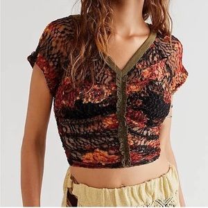 Free People Sheer Floral Crop Top